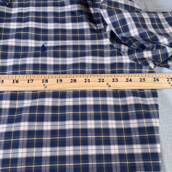 Ralph Lauren Mens XXL Plaid Button Down Shirt Navy Blue White Yellow Cotton - Picture 4 of 10